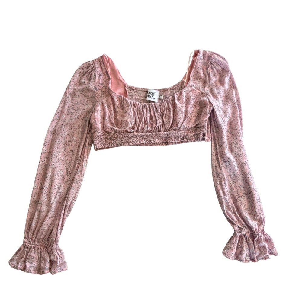 Princess Polly Pink Floral Crop Top Long Sleeve Blouse Womens Size 6 Boho Ruffle